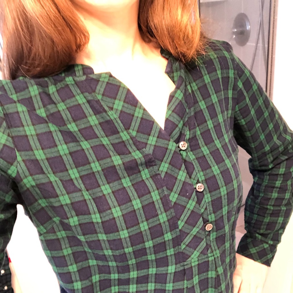 Talbots green and blue plaid top